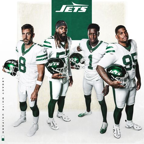 THE NEW YORK JETS HAVE EXCITING NEWS FOR THEIR FANS THIS SEASON, AS THEY BRING BACK A MODERNIZED VERSION OF ONE OF THEIR MOST BELOVED UNIFORM COMBINATIONS. THE TEAM RECENTLY REVEALED THEIR "LEGACY WHITE" THROWBACK UNIFORMS, REMINISCENT OF THE ICONIC UNIFORMS WORN DURING THE "SACK EXCHANGE ERA" FROM 1979 TO 1989. Nfl Throwback Uniforms, Nfl Combine, Football Drip, Lambeau Field, Ny Jets, Football Uniforms, Montreal Canadiens, Our Legacy, Great Team