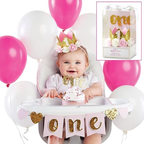 Get the party started with Kate Aspen's first birthday décor your little girl will love! Kate Aspen's gold glitter-adorned kit includes first birthday decorations that are perfect for your party, including a party hat, cake topper and high chair banner. Happy birthday, little one! 1st Birthday Girl Decorations, 1st Birthday Party For Girls, Hat Cake, Chair Decor, Girl Birthday Decorations, 1st Birthday Decorations, First Birthday Party Themes, Sweet Birthday