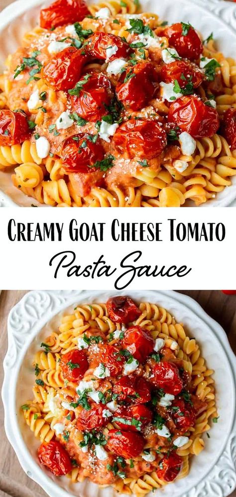 goat cheese pasta sauce Goat Cheese Tortellini, Chicken And Goat Cheese Pasta, Goat Cheese Pasta Sauce, Creamy Goat Cheese Pasta, Cheese Pasta Sauce, Delicious Sauces, Pasta Sauce Recipe, Goat Cheese Pasta, Oven Roasted Tomatoes