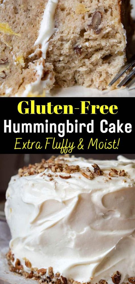 Sometimes the taste buds scream for an old fashioned recipe. Answer the call by making a homemade gluten-free hummingbird cake with an exceptionally moist crumb, thanks to the addition of oil, crushed pineapple, and banana. Not even Gramma will be able to tell this classic layer cake is GF once she dives into layers of whipped cream cheese frosting and pillowy, fluffy crumb! Gluten Free Hummingbird Cake, Mamagourmand Recipes, Fruit Cocktail Cake, Hummingbird Cake Recipes, Whipped Cream Cheese Frosting, Old Fashioned Recipe, Gluten Free Cookbooks, Inflammatory Recipes, Holiday Baking Recipes