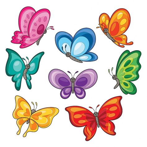 Conjunto de dibujos animados de coloridas mariposas | Vector Premium Butterfly Cartoon Images, Cute Cartoon Butterfly, Butterfly Cartoon, Nature Cartoon, Cute Clip Art, 2 Butterflies, Colored Butterfly, Art Papillon, Cartoon Butterfly