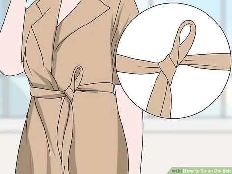 Easy Ways to Tie an Obi Belt: 9 Steps (with Pictures) - wikiHow How To Tie An Obi Belt, How To Tie A Belt On A Dress, How To Tie A Dress, Obi Belt Outfit, How To Tie A Belt, Belt Knots, Obi Belts, Loop Knot, Obi Belt