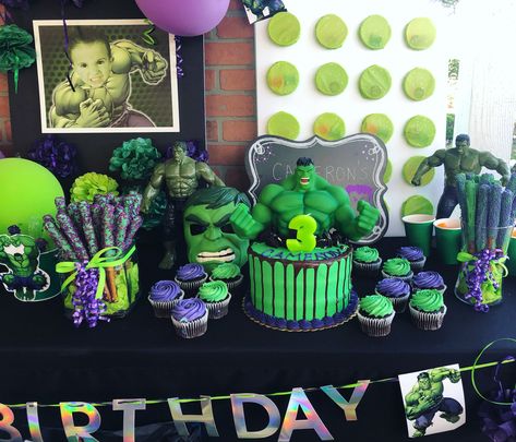 Hulk, green and purple, 3rd birthday party, Hulk Smash, Avengers Birthday. She Hulk Birthday Party, Incredible Hulk Birthday Party Ideas, The Hulk Birthday Party Ideas, Hulk 4th Birthday Party, Hulk Bday Party Ideas, Hulk 3rd Birthday Party, Hulk Smash Birthday Party, Hulk Party Ideas, Hulk Birthday Party Ideas