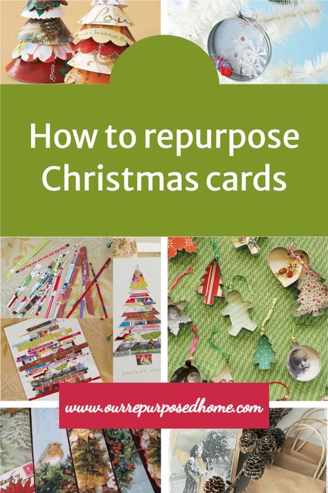 Things To Make With Christmas Cards, Recycle Old Christmas Cards, Old Christmas Cards Reuse, Christmas Post Card Ideas, How To Reuse Christmas Cards, Reuse Christmas Cards Ideas, Things To Make With Old Christmas Cards, Reuse Greeting Cards, Repurposing Christmas Cards