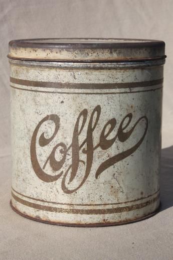 old stencil painted metal canister tin, hoosier vintage kitchen Coffee jar Vintage Coffee Canister, Coffee Canisters, Coffee Jar, Metal Canisters, Coffee Jars, Stencil Projects, Coffee Tin, Coffee Canister, Old Metal