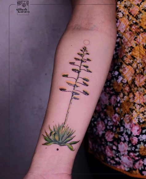 Follow and support the Artist! Agave Flower Tattoo, Agave Tattoo Cactus Flower, Cactus Garden Tattoo, Cactus And Palm Tree Tattoo, Century Plant Tattoo, Agave Plant Tattoo, Yucca Tattoo, Agave Tattoo, Agave Flower