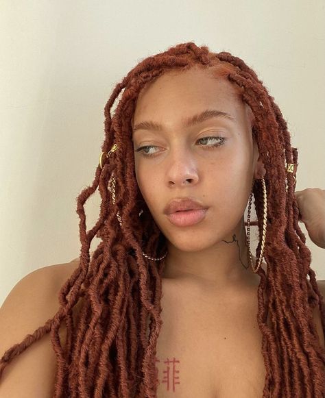 Locks Hair Styles Dreadlocks, Ginger Goddess Locs, Ginger Faux Locs, Ginger Soft Locs, Ginger Locs, Ginger Braids, Faux Locs Hairstyles, Hair Game, Ginger Hair