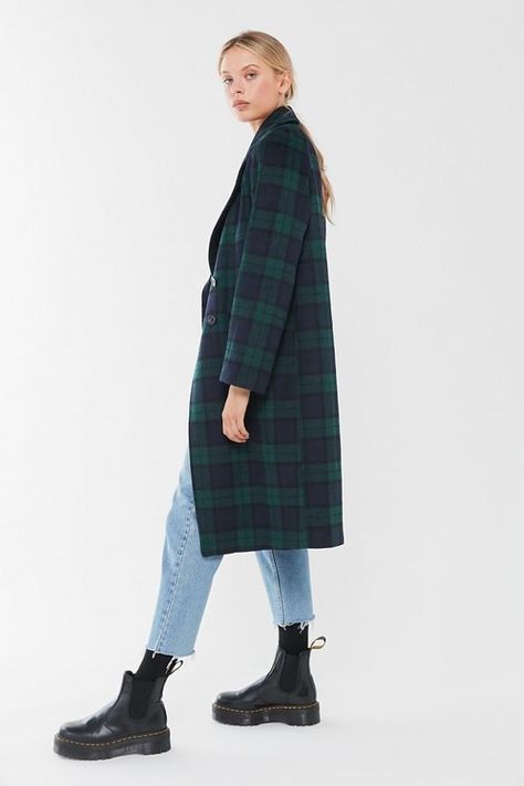 Raglan Coat, Dr Martens Outfit, Plaid Wool Coat, Tailored Coat, Plaid Coat, Brave Soul, Coat Outfits, Menswear Inspired, Faux Leather Leggings