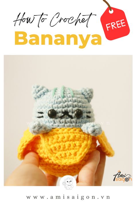 Dive into the world of cuteness with our Crochet Bananya Cat Amigurumi tutorial! This lovable character, inspired by the anime series, will steal your heart as it lounges in a banana peel. Follow our step-by-step video guide to bring this charming cat to life. Don’t forget to subscribe to our channel for more amigurumi adventures and share your creations using #amisaigonvn. Banana Crochet Pattern Free, Amigurumi Banana, Bananya Cat, Cat Amigurumi, Banana Peel, Amigurumi Tutorial, Crochet Things, Crochet Inspo, Crochet Videos Tutorials