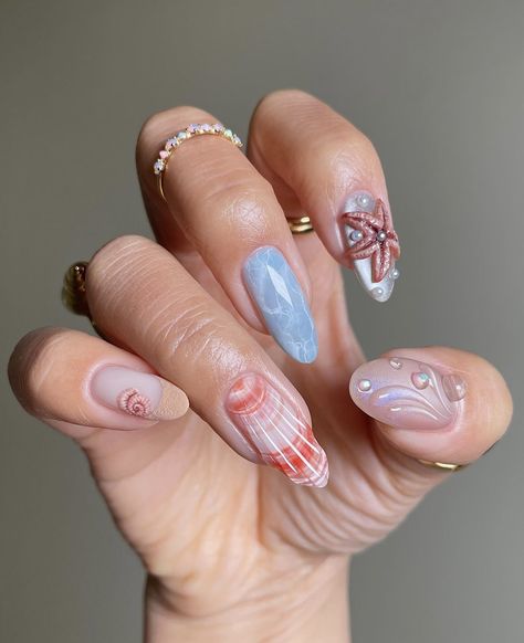 Tropical Nails, Mermaid Nails, Vacation Nails, Trendy Nail Design, Popular Nails, Nails Summer, Oval Nails, Beach Nails, Funky Nails