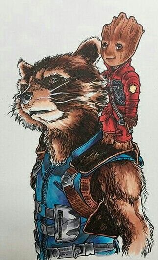 GUARDIANS OF THE GALAXY ROCKET AND BABY GROOT Rocket Raccoon And Groot, Rocket Drawing, Groot Tattoo, Guardians Of The Galaxy Rocket, Raccoon Drawing, Galaxy Drawings, Star Wars Painting, Raccoon Art, Sticker Tattoo