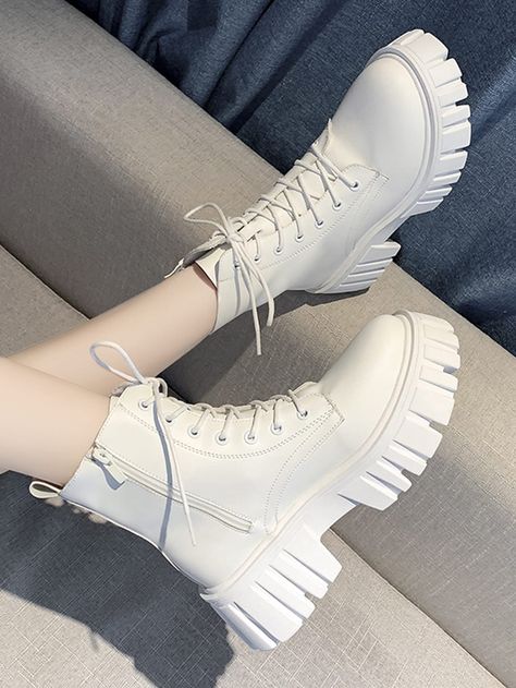 White  Collar     Embellished   Women Shoes Chunky Combat Boots, Platform Combat Boots, Goth Shoes, Fall Winter Shoes, Women's Motorcycle Boots, Zippers Fashion, Boots Woman, Kawaii Shoes, Short Leather Boots