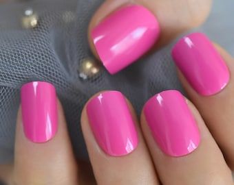 Kiss Press On Nails, Pink French Nails, Violet Nails, Nail Kits, Short Press On Nails, Hot Pink Nails, Nagel Tips, Pink Square, Nail Length