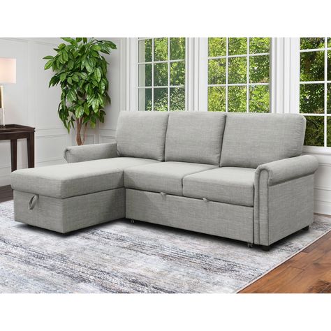 Abbyson Harding Storage Sofa Bed Reversible Sectional | Sofas & Couches | Furniture & Appliances | Shop The Exchange Farmhouse Sectional, Pullout Bed, Storage Sectional, Sectional With Storage, Storage Sofa, Storage Cubby, Deep Sofa, Upholstery Bed, Sectional Sleeper Sofa