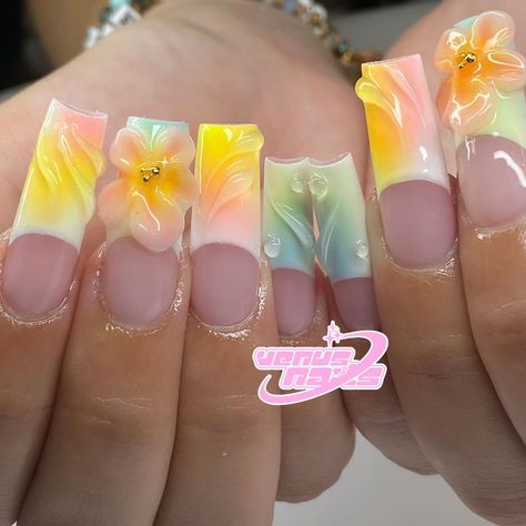 NJ NAIL TECH⭐️👩🏽‍🎨 | i 🧡 3d flowers • • • • • #3dnailart #springnails #longnails #3dflowernails #summernails #airbrushnails #gelx #apresgelx #pinterestnails … | Instagram Hawaiian Nails, Hawaii Nails, 3d Flower Nails, Long Square Nails, Tropical Nails, Square Nail Designs, Summery Nails, Vacation Nails, Really Cute Nails