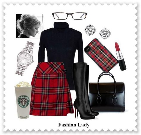 Scottish inspired tartan skirt & turtleneck Scottish Skirt Outfit, Tartan Skirt Outfit, Tartan Outfit, Red Tartan Skirt, Scottish Skirt, 2015 Style, Scottish Style, Xmas Outfits, Moms Fashion