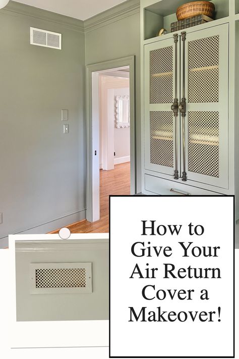 Furniture In Front Of Air Vent, Air Return Cover Ideas, Air Duct Covering Ideas, How To Hide Air Return Vent On Wall, Wall Vent Cover Ideas, Cold Air Return Cover, Air Return Cover, Vent Covers Diy, Diy Home Improvement Hacks