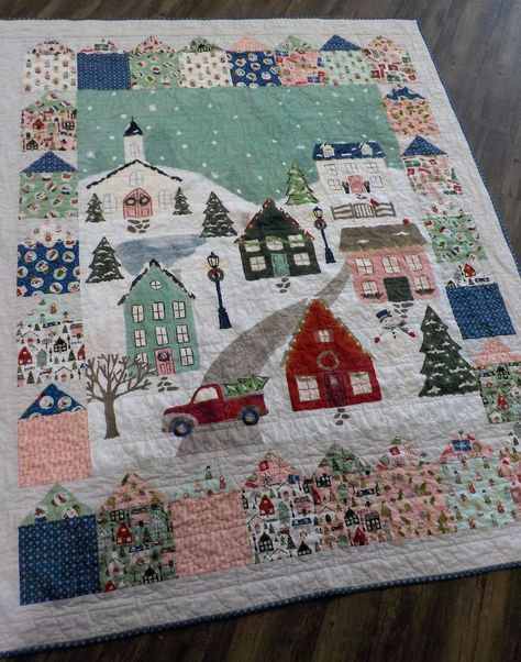 PDF Christmas-town Quilt Pattern...designed by Mickey Zimmer for Sweetwater Cotton Shoppe - Etsy House Quilt Patterns, Christmas Village Collections, Christmas Quilt Blocks, Christmas Quilt Patterns, Quick Quilt, Holiday Quilts, Christmas Town, House Quilts, Wall Quilts