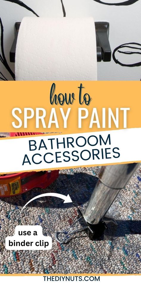 Paint Toilet Paper Holder, Towel Ring Decorating Ideas, Spray Paint Shower Curtain Rod, Spray Paint Towel Bar, Spray Paint Bathroom Fixtures, Diy Bathroom Accessories, Flip Homes, How To Paint Behind A Toilet, Redo Bathroom