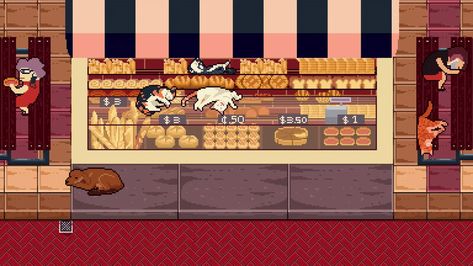 Cat Bakery, Grace Vicente on ArtStation at https://www.artstation.com/artwork/4XEzBk Top Down Pixel Art, Cat Bakery, Pixel Art Animation, Art Animation, Top Down, Pixel Art, Video Game, Bread, Art