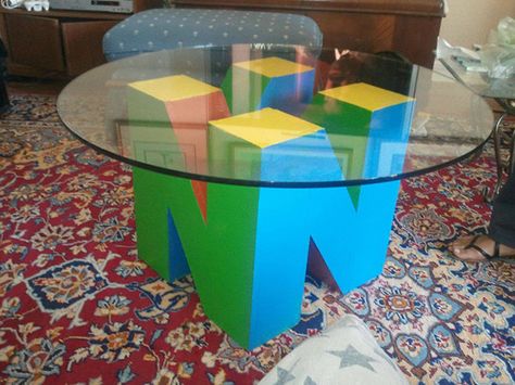 Must make this table for the gaming room!! Sala Nerd, Geek Home Decor, Nerd Home, Nerd Room, Nerd Cave, Coffee Table Base, Game Room Ideas, Video Game Rooms, Geek Decor