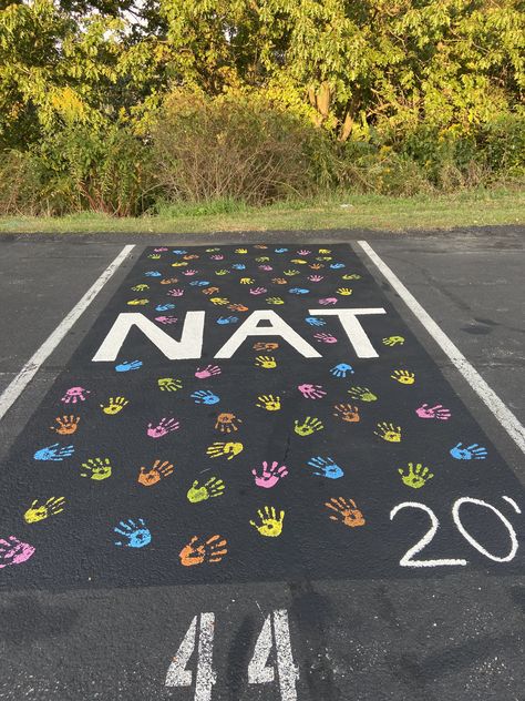 Fun Parking Spot Ideas, Senior Parking Painting, Simple Painted Parking Spots, Senior Parking Space Painting Ideas Easy, Junior Parking Spot Ideas, Teacher Parking Spot Painting, Senior Parking Spaces Music, Parking Spot Painting Easy, Senior Parking Spaces Simple