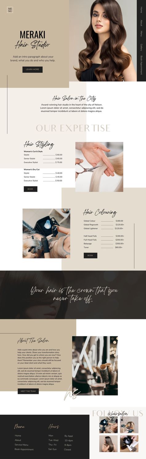 Hair Stylist Website Ideas, Hair Extension Website Design, Beauty Salon Website Design Inspiration, Hair Extensions Website Design, Hair Salon Website Design Inspiration, Hairstylist Website Design, Hairdresser Website, Salon Website Design Inspiration, Beauty Salon Website Design