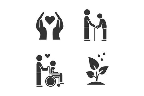 Volunteering glyph icons set Social Service Logo, Caring Symbol, Helping Hands Logo, Caravan Logo, Community Icon, Illustration Web Design, Care Symbol, Support Icon, Support Logo