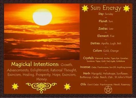 Planet Associated With Sunday – The Sun – Witches Of The Craft® Sun Magical Correspondences, Sun Correspondences, Sun Energy Spiritual, Tachyon Energy, Sun Magick, Daily Correspondences, Sun Phases, Planetary Magick, Sun Witch