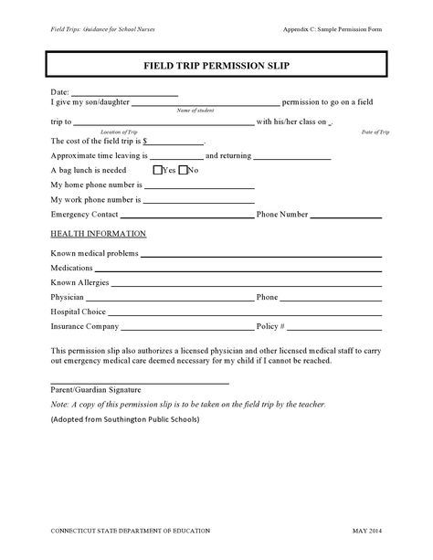 Field Trip Permission Slip, Permission Slip Template, Permission Slip, Emergency Contact, Home Phone, Medical Problems, Insurance Company, Nursing School, Field Trip