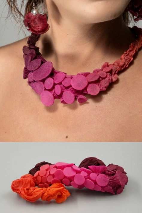 Statement Necklace, Unique Chunky Pink Fabric Bib Shibori Bohemian Necklace, Shibori Jewelry, Fabric Jewelry, bridal Wedding Accessory #fungistudio #statementnecklace #fabricnecklace Necklace Fabric, Shibori Jewelry, Jewelry Fabric, Pink Statement Necklace, Statement Bib Necklace, Fabric Necklace, Wedding Accessory, Event Supplies, Jewelry Bridal