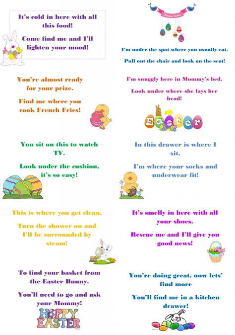 Microsoft Word - Easter Egg Riddles.docx                                                                                                                                                     More Easter Riddles, Easter Scavenger Hunt Clues, Egg Hunt Clues, Easter Egg Scavenger Hunt, Easter Egg Hunt Clues, Easter Treasure Hunt, Easter Scavenger Hunt, Scavenger Hunt Clues, Easter Hunt