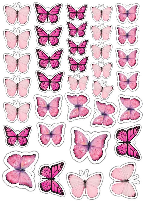 Butterfly Cutouts Printable, Butterfly Toppers Printable, Pink Butterflies Printable, Kupu Kupu Aesthetic Pink, Background Aesthetic Butterfly, Topper Kupu Kupu, Pink Butterfly Printable, Pink Printable Stickers, Cute Butterfly Stickers