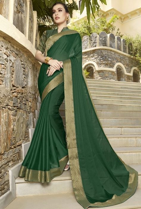 Forest Green Pure Chiffon Saree Daily Wear Sarees, Trendy Saree, Pure Chiffon Sarees, Wedding Sarees Online, Fancy Print, Pure Chiffon, Trendy Sarees, Printed Saree, Saree Shopping