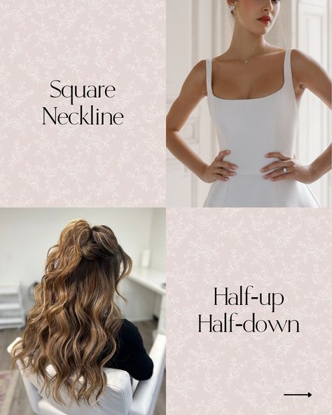 Perfect Hairstyles for Every Wedding Dress Neckline ✨ Complete your wedding look with the perfect hairstyle to complement your gown! Here’s some inspiration: 🤍 High Neckline: A sleek updo or a low bun creates a clean and elegant look that balances the high neckline. 🤍 Sweetheart Neckline: A romantic half-up/half-down style with soft curls adds a touch of whimsy and complements the sweetheart shape. 🤍 Off-the-Shoulder Neckline: Show off those delicate shoulders with a romantic updo or cas... Wedding Dress Neckline, Romantic Updo, Sleek Updo, Bun Updo, Perfect Hairstyle, Low Bun, Soft Curls, Necklines For Dresses, Wedding Look