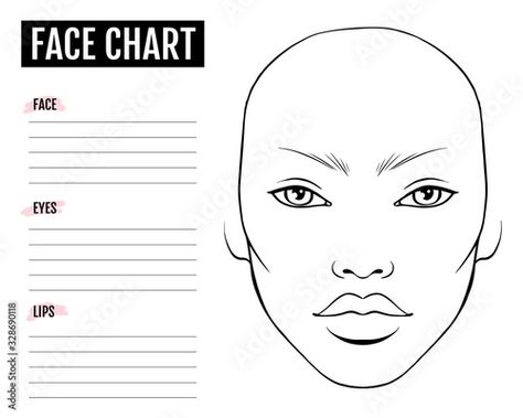 Stock Image: Face chart Blank. Makeup Artist Vector template. Face Chart Blank, Face Template Makeup, Face Shape Chart, Face Chart Makeup, Male Face Drawing, Blank Face, Makeup Charts, Expression Sheet, Shape Chart