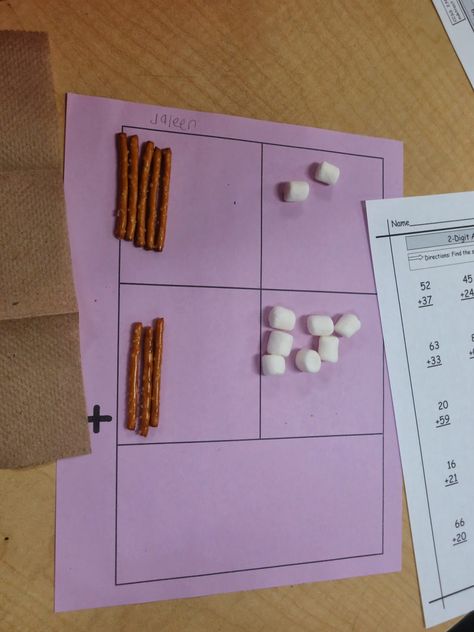 Moments to Teach: Adding Two Digit Numbers: Food Fun Adding 2 Digit Numbers Activities, Two Digit Addition Activities, Adding Two Digit Numbers 2nd Grade, Adding Double Digits, Two Digit Addition, Adding Activities, Teen Numbers, Math Number Sense, Math Intervention