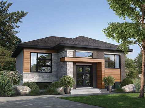 072H-0250: Modern Narrow Lot House Plan for Empty-Nesters; 1022 sf One Storey House, A Modern House, Building A Porch, 2 Bedroom House Plans, Open Concept Floor Plans, Modern Style House Plans, Casa Exterior, Contemporary Style Homes, Contemporary House Plans