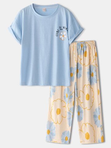 Pajama Fashion, Cute Sleepwear, Cute Pajama Sets, Pajama Outfits, Print Flower, Cute Pajamas, Cute Comfy Outfits, Fashion Design Clothes, Pajama Sets