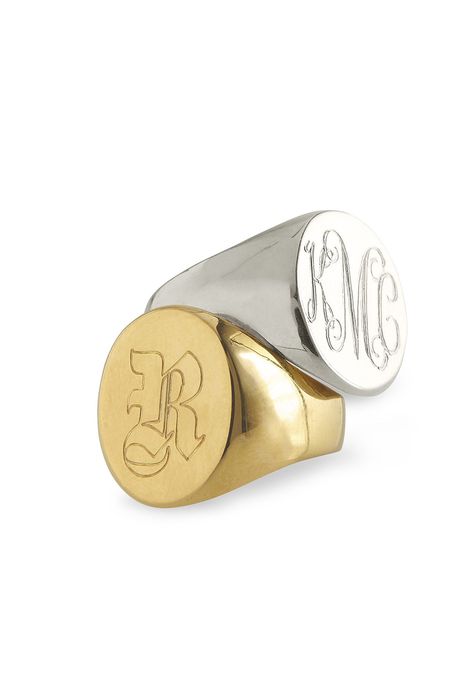 A reserved and classic design that offers the tiniest touch of bling. Chloe Jewelry, 14kt Gold Jewelry, Oval Signet Ring, Monogram Ring, Mark And Graham, Timeless Jewelry, Delicate Rings, Polish Jewelry, Signet Ring