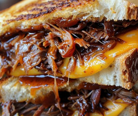 Brisket Grilled Cheese Brisket Grilled Cheese, Brisket Grilled, Slow Cooked Brisket, Tender Brisket, Corned Beef Brisket, Ribs On Grill, Bbq Ribs, Grilled Cheese Sandwich, Beef Brisket