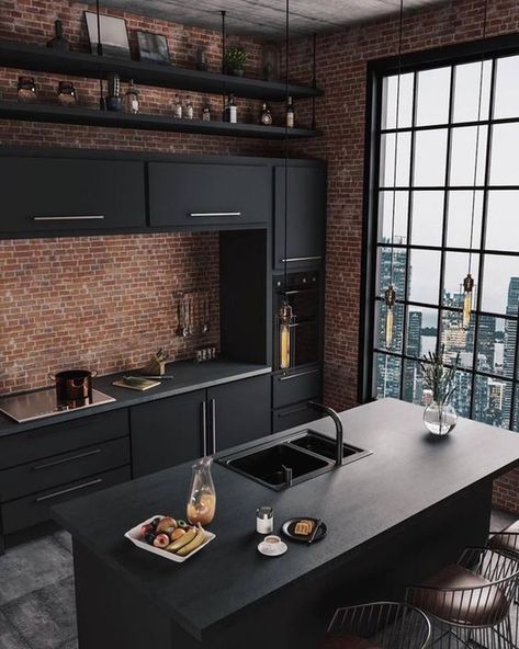 Kitchen With Brick, Top Kitchen Trends, Model Dapur, Industrial Kitchen Design, Modern House Interior, Interior Design Per La Casa, Minimal Interior Design, Interior Minimalista, Industrial Interior Design