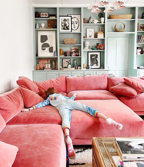 Pink Couches, Pink Couch, Sunroom Decorating, Annie Selke, Pink Sofa, Bohol, Living Room Inspo, A Living Room, Dream House Decor