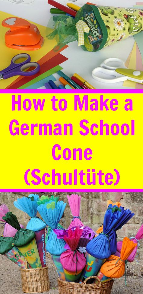 How to Make a  German School Cone (Schultute) for Back to School | #backtoschool #school #parenting #teachers #homeschool #homeschooling #preschool German School Project Ideas, Switzerland Preschool Activities, German Club Ideas, Germany School Project, German Crafts Traditional, German Crafts For Kids, Germany Crafts For Kids, German School Cone, Germany Crafts