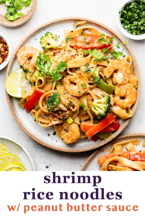 Peanut Butter Shrimp, Shrimp And Rice Noodles, Gains Recipes, Shrimp Rice Noodles, Starch Recipes, Peanut Butter Noodles, Noodles Shrimp, Butter Noodles, Rice Noodle Recipes