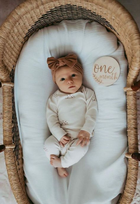 Moses Basket Milestone Pictures, Monthly Newborn Photos, Moses Basket Monthly Pictures, Newborn Photos Moses Basket, Basket Baby Photoshoot, Newborn In Basket, Baby Basket Photoshoot, Monthly Newborn Picture Ideas, Baby In Basket Pictures