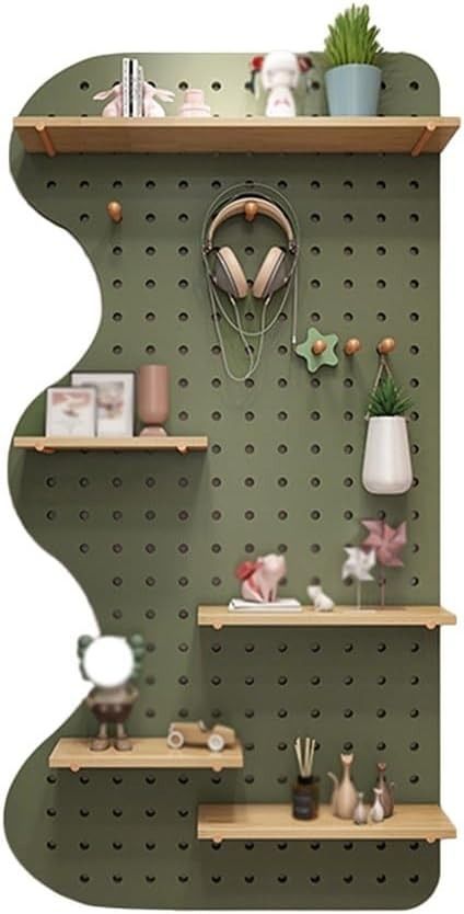 Amazon.com: pujindu Wall Mount Peg Board, Pegboard Wall Organizer Panels, Wall Display Storage Modular Combination Shelf for Workbench, Shop (Color : Green, Size : 40x120cm/15.7x47.2in) : Arts, Crafts & Sewing Peg Board Retail Display, Pegboard Gear Wall, Peg Board Wall Ideas, Shelf Design For Shop, Pegboard Display Ideas, Pegboard Wall Ideas, Peg Board Desk, Desk With Pegboard, Peg Board Storage