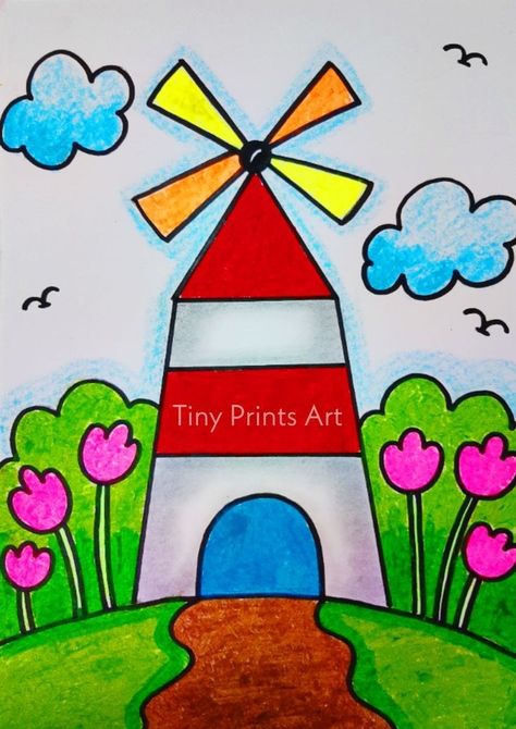 Children's Day Painting, Drawing For Class 4th, Basic Drawing For Kids, Colored Pencil Artwork Ideas, Cool Drawings For Kids, Scenery Drawing For Kids, Drawing Classes For Kids, Kids Canvas Painting