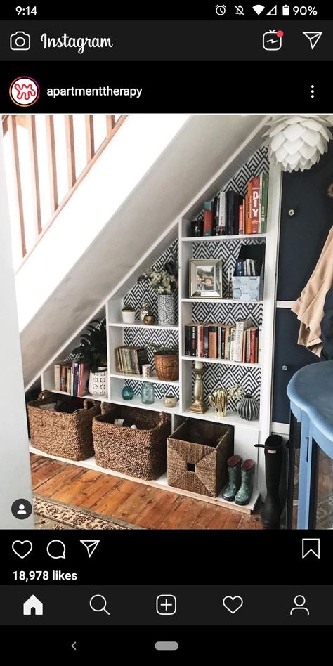 Storage Under Staircase, Bookcase Stairs, Space Under Stairs, Under The Stairs, Bookcase Styling, Basement Stairs, Stair Decor, Bookshelf Styling, Under Stairs