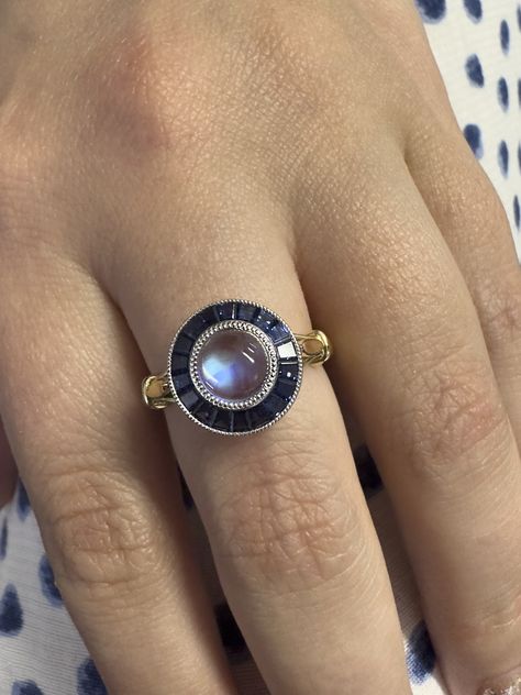 moonstone and sapphire target ring Moonstone And Sapphire, Target Ring, Art Deco Inspired Jewelry, Gorgeous Ring, Elegant Art, Jewelry Images, Delicate Details, Art Deco Ring, Art Deco Inspired